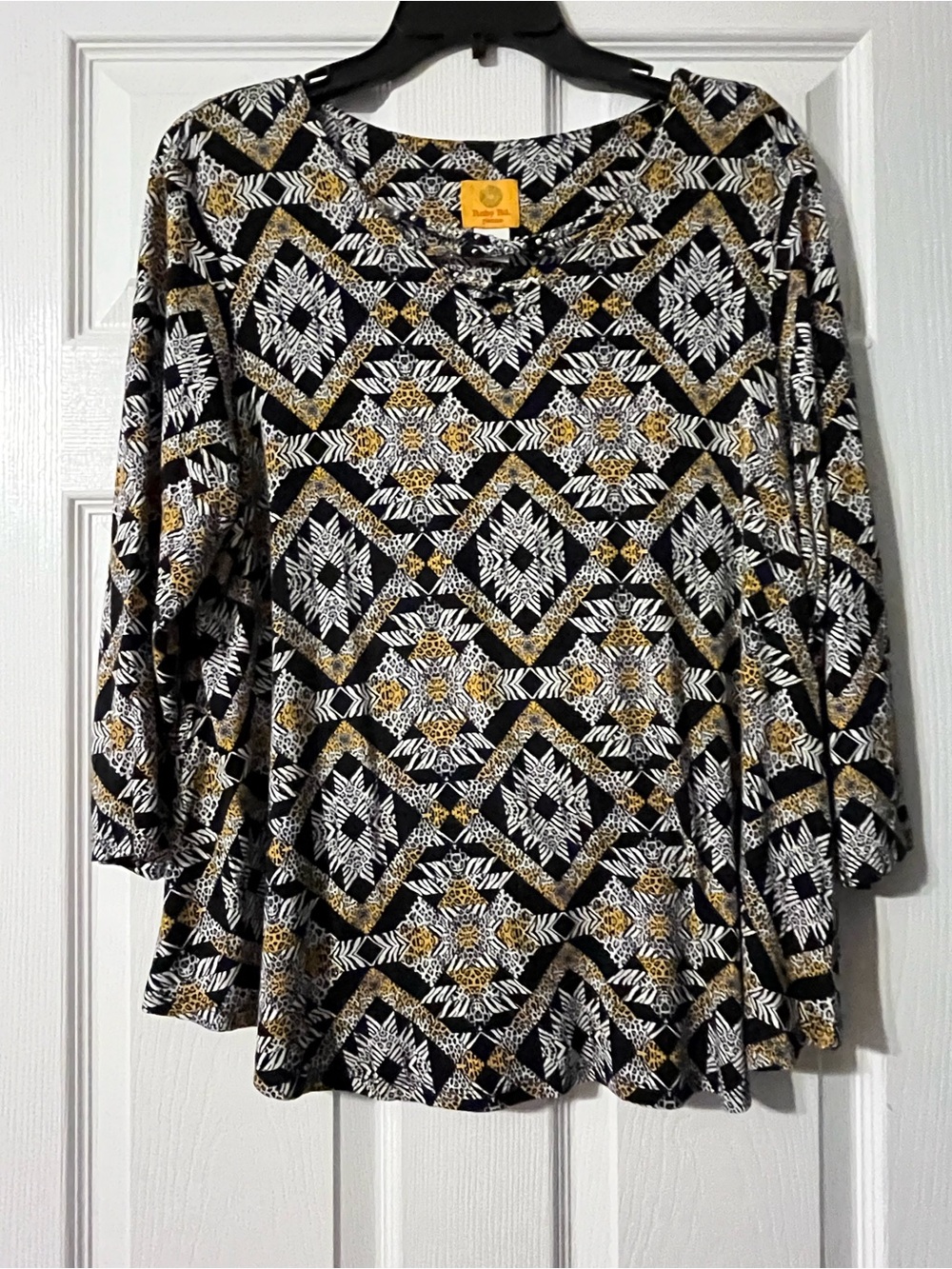 Ruby Rd. Black, White & Gold Geometric Print Tunic